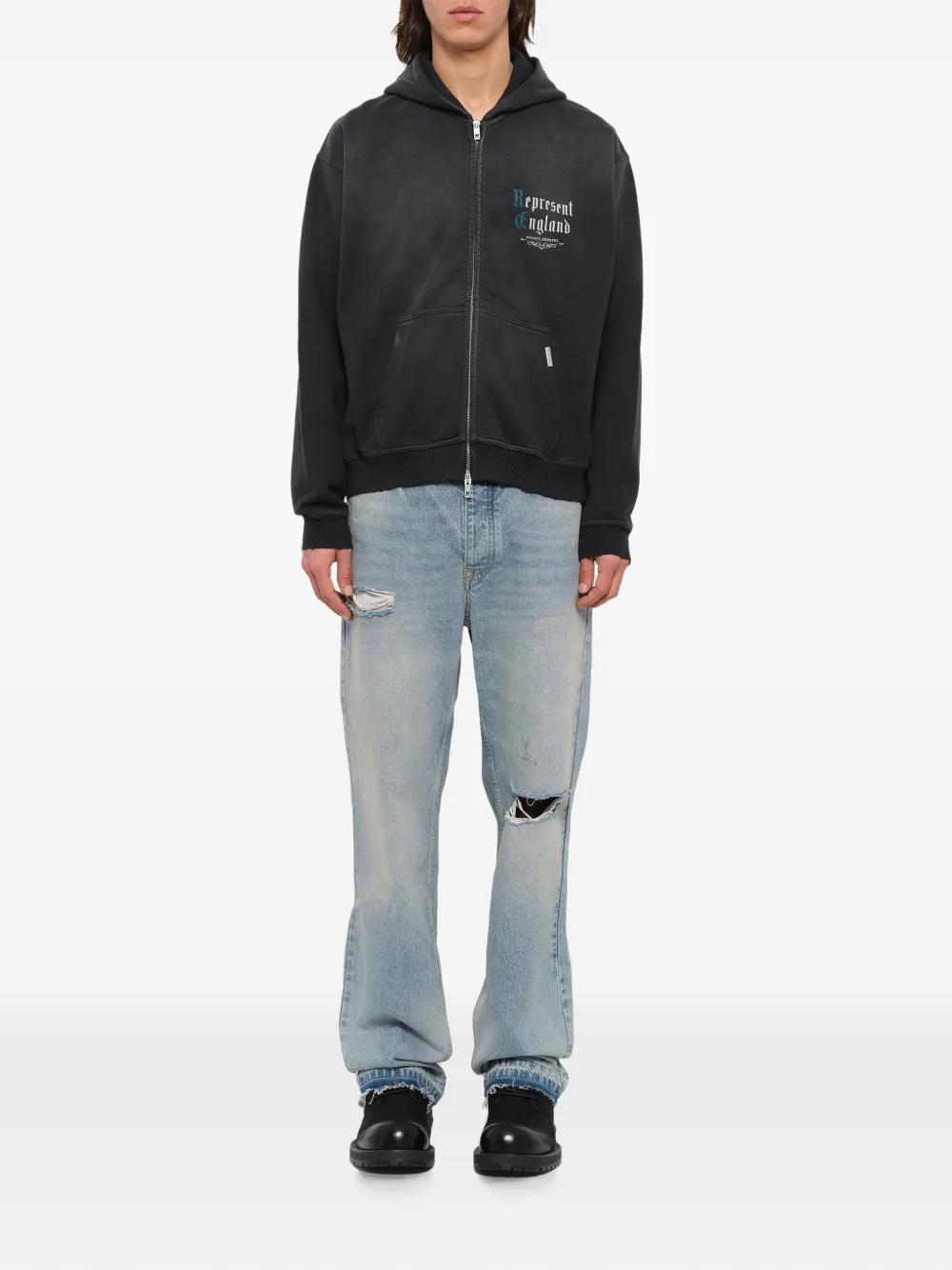 Represent Hoodie met logoprint en rits Zwart