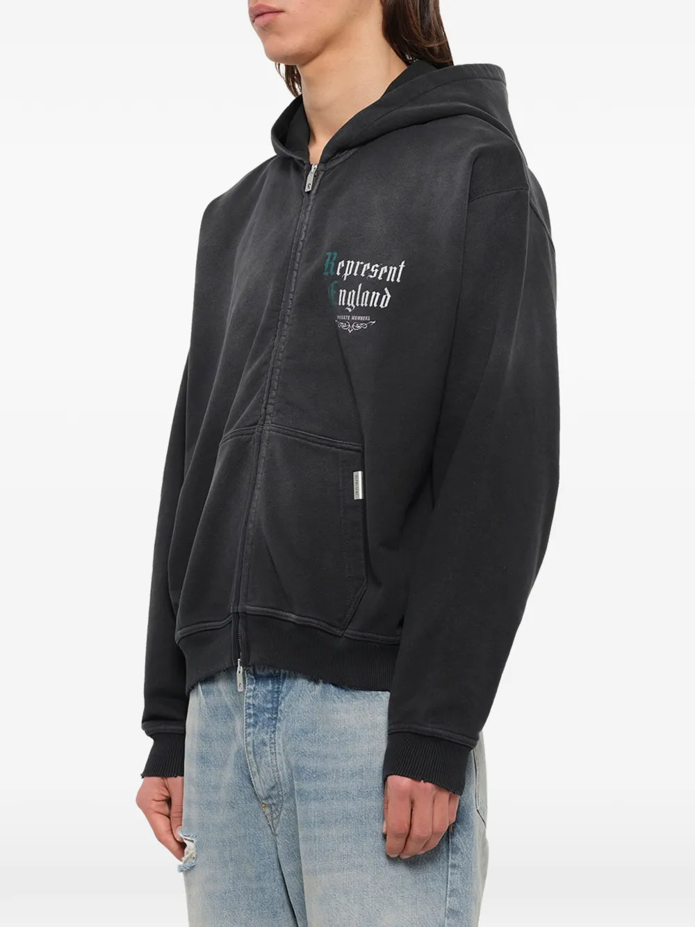 Represent Hoodie met logoprint en rits Zwart