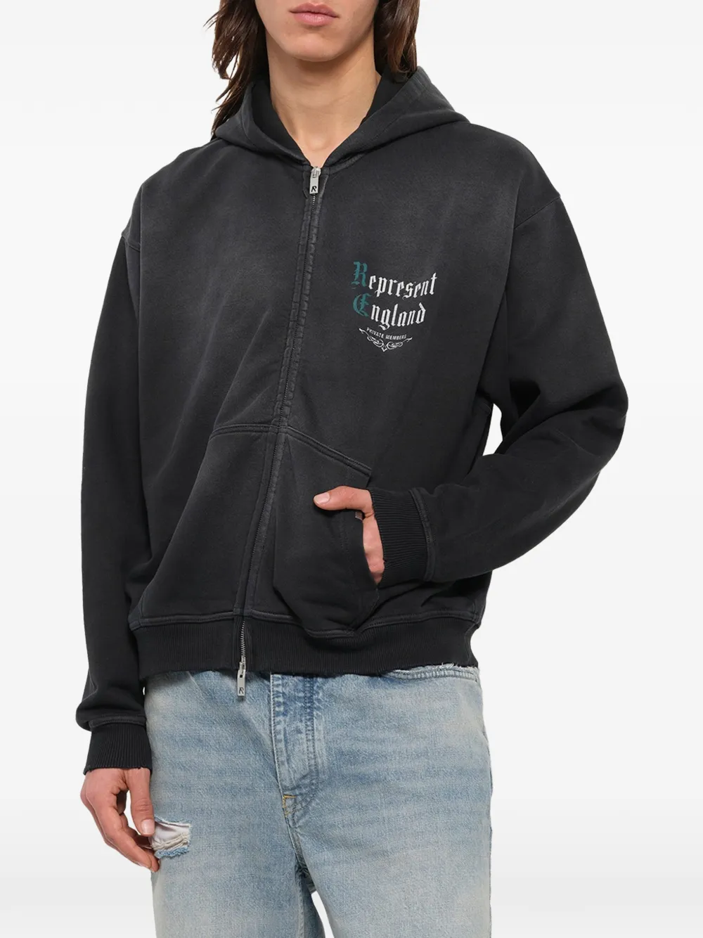 Represent Hoodie met logoprint en rits Zwart