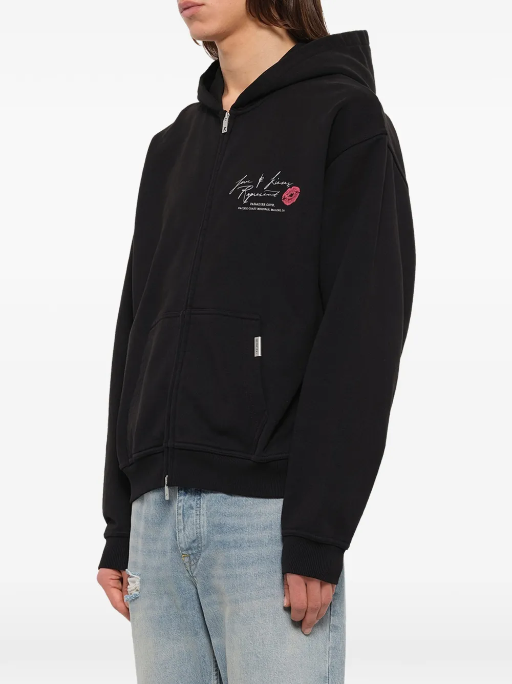 Represent Hoodie met logoprint en rits Zwart
