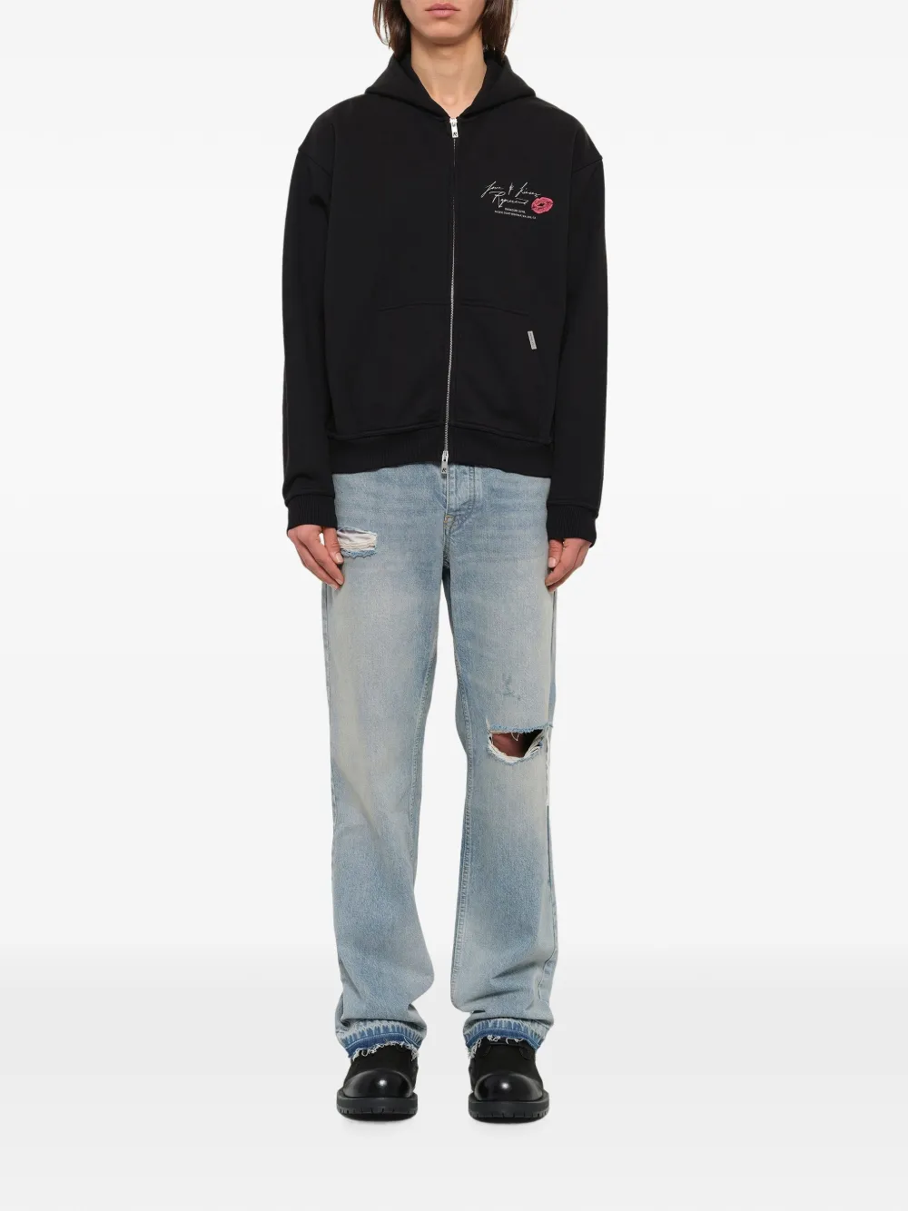 Represent Hoodie met logoprint en rits Zwart