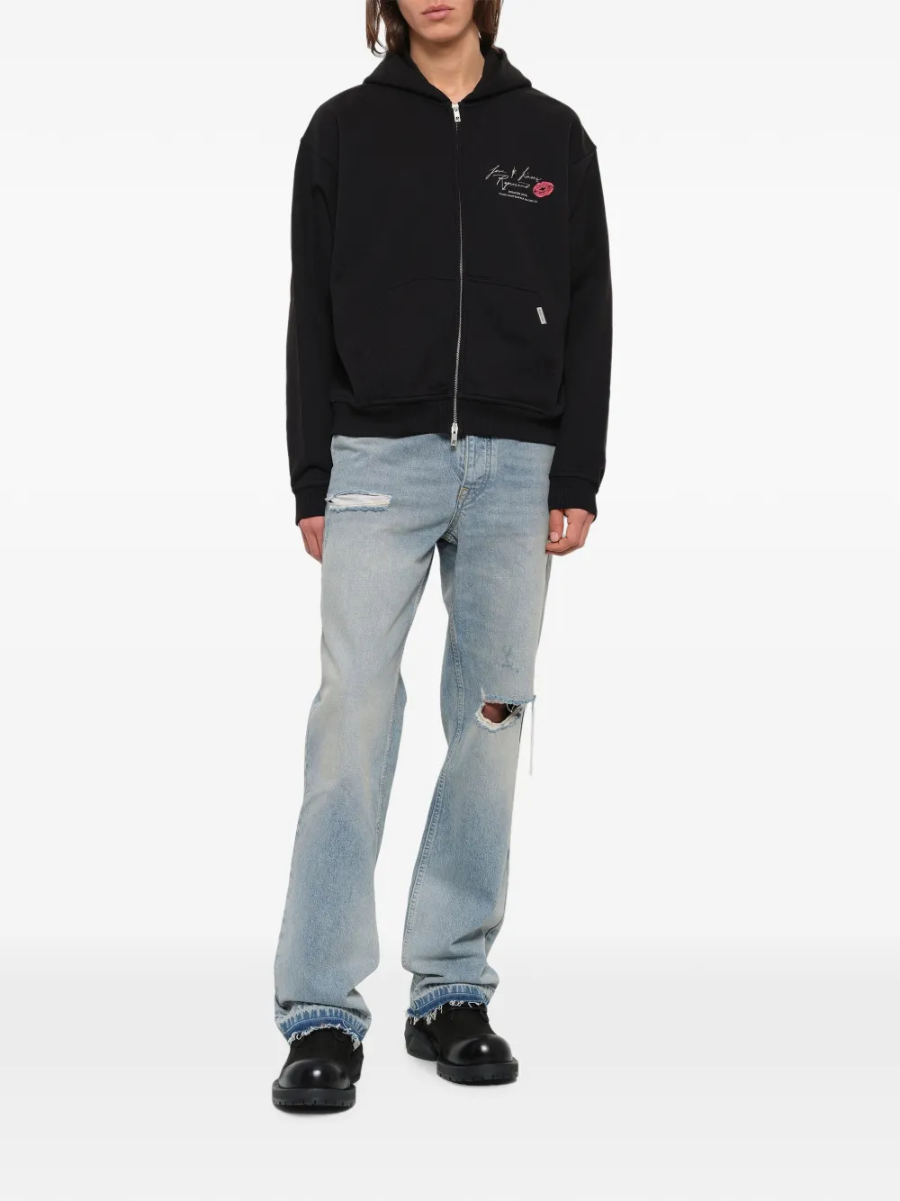Represent Hoodie met logoprint en rits Zwart