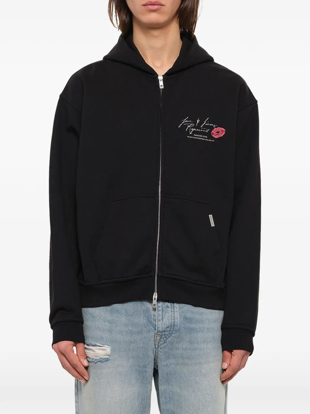 Represent Hoodie met logoprint en rits Zwart