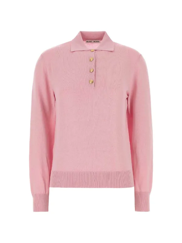 BLAZÉ Milano Fine-knit Button-down Polo Shirt in Pink