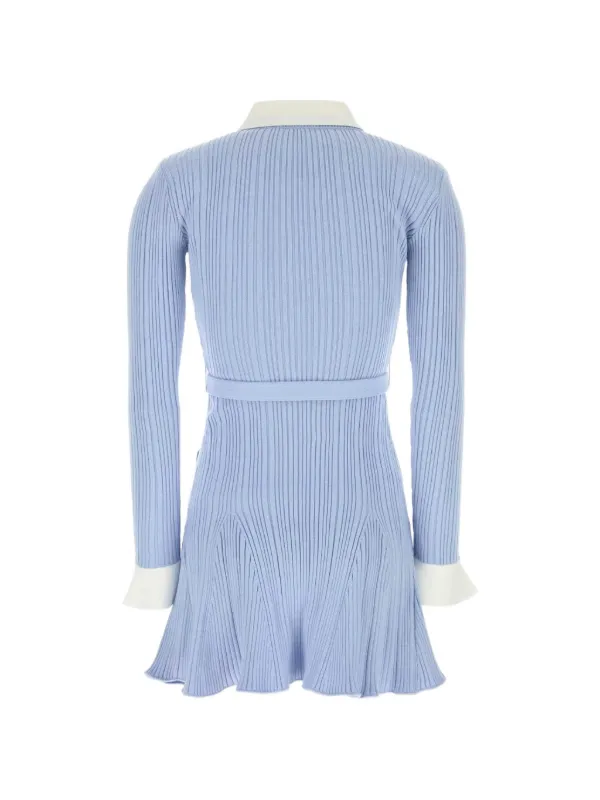 self-portrait contrast stitch ribbed knit dress Self-Portrait Ribbed Knit Mini Dress With Contrast Collar - Pink