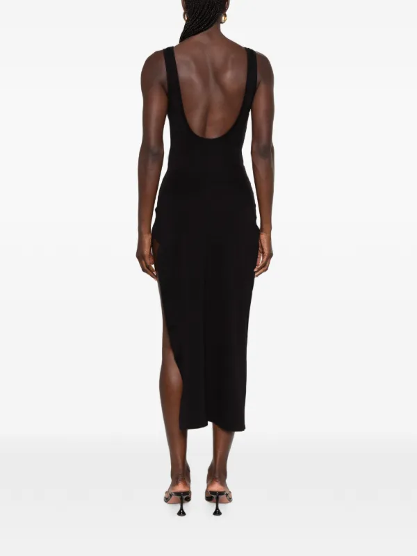 scoop neck side slit dress Ladivine CDS529 Beaded Scoop Neck Side Slit Satin Dress