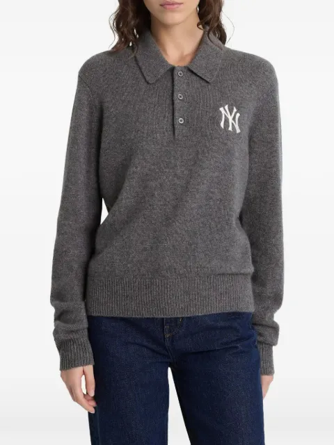 Sporty & Rich — Heritage Yankees Serif cashmere polo-collar sweater