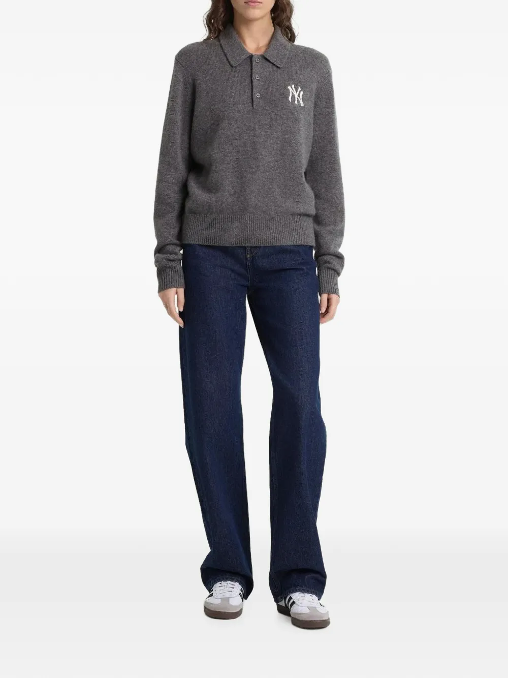 Sporty & Rich Heritage Yankees Serif kasjmier trui met polokraag Grijs