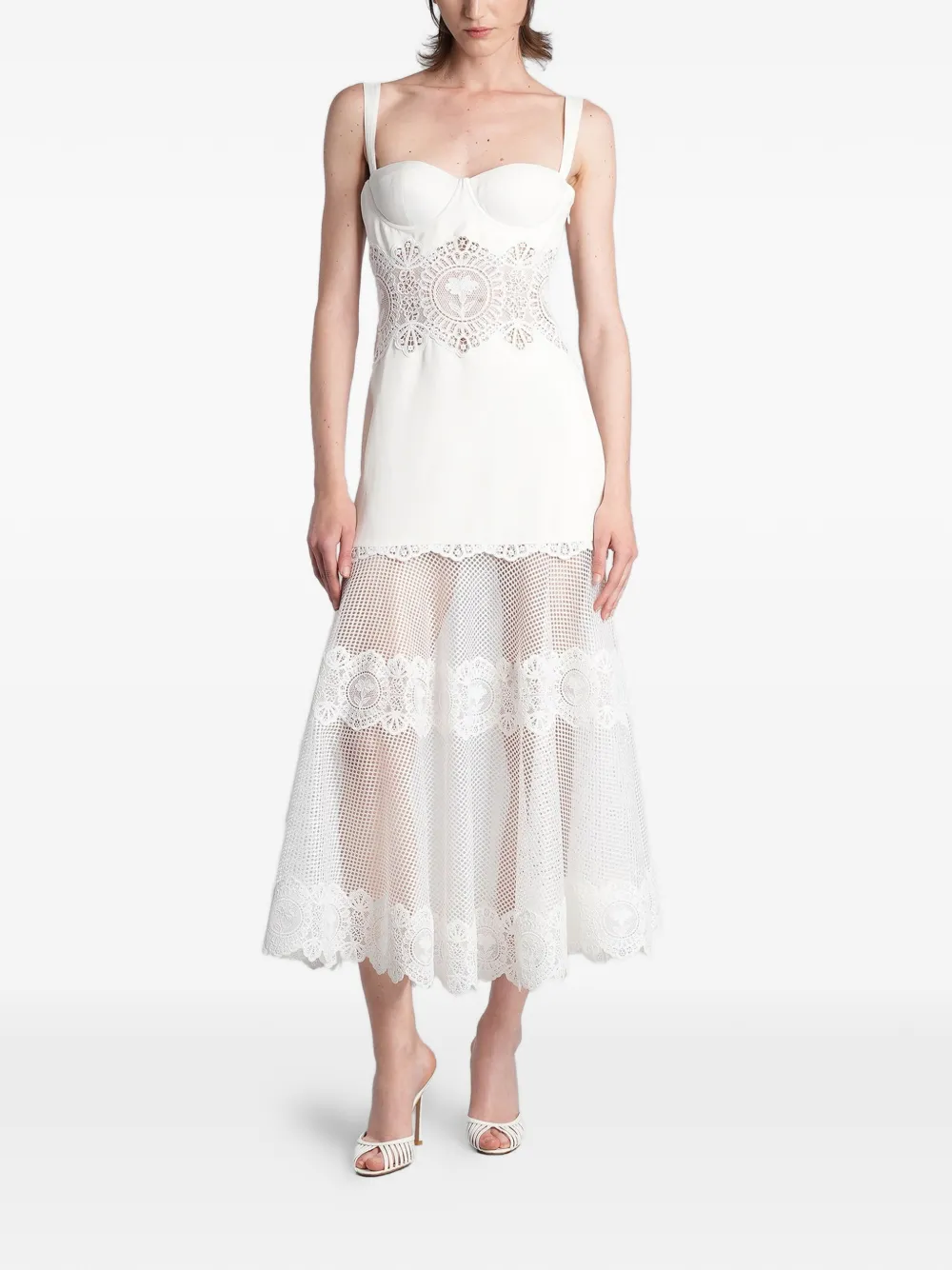 Retrofete Olenna guipure lace-panelled midi dress - Bianco