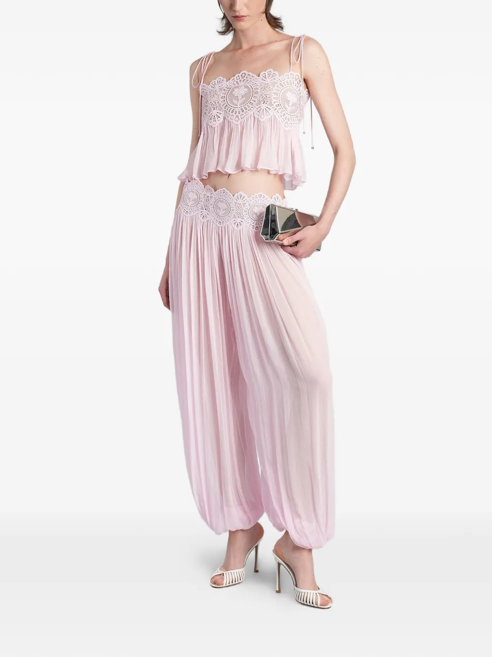 Retrofete Dreamy plooibroek met kanten vlakken Roze