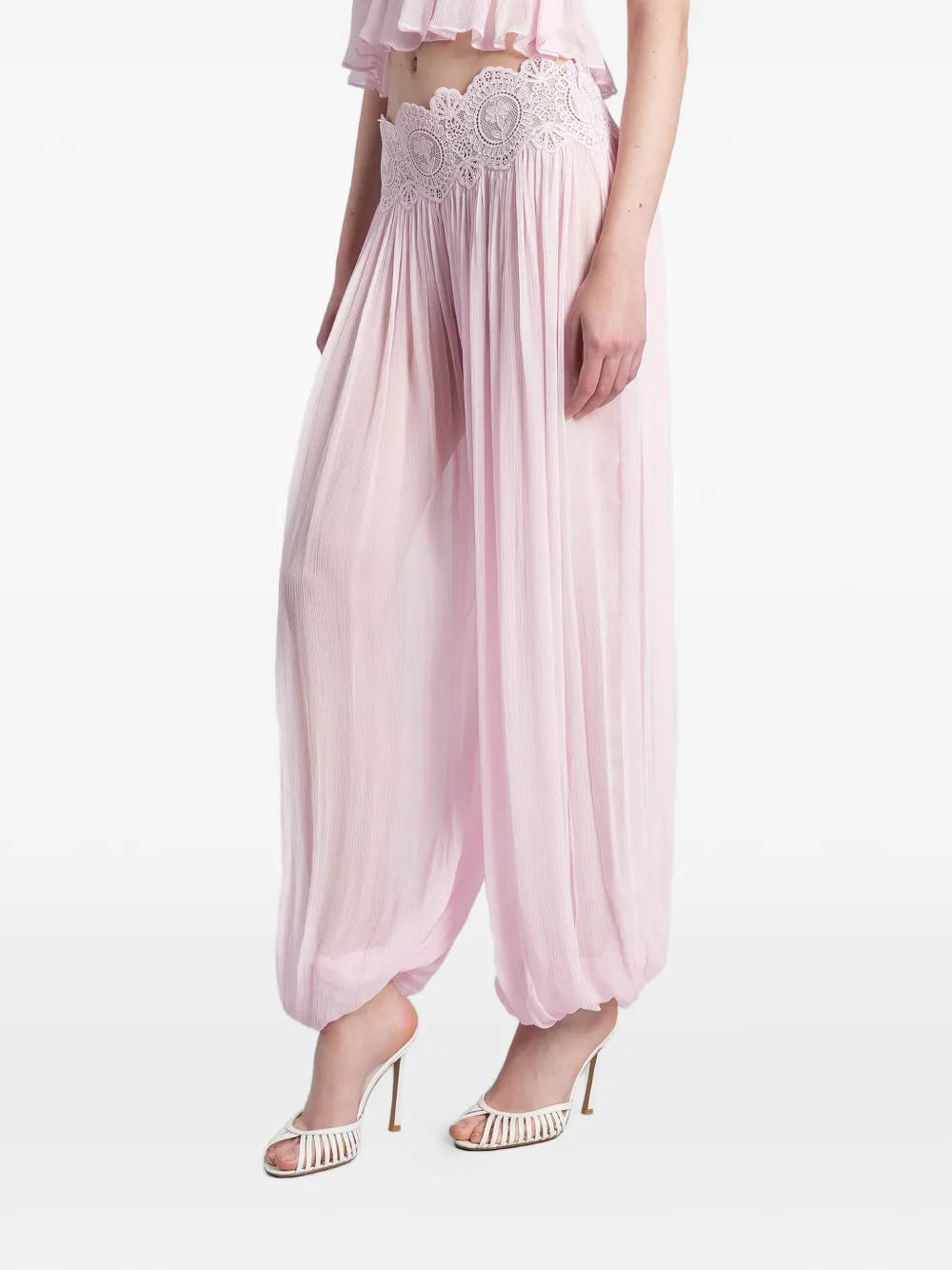 Retrofete Dreamy plooibroek met kanten vlakken Roze