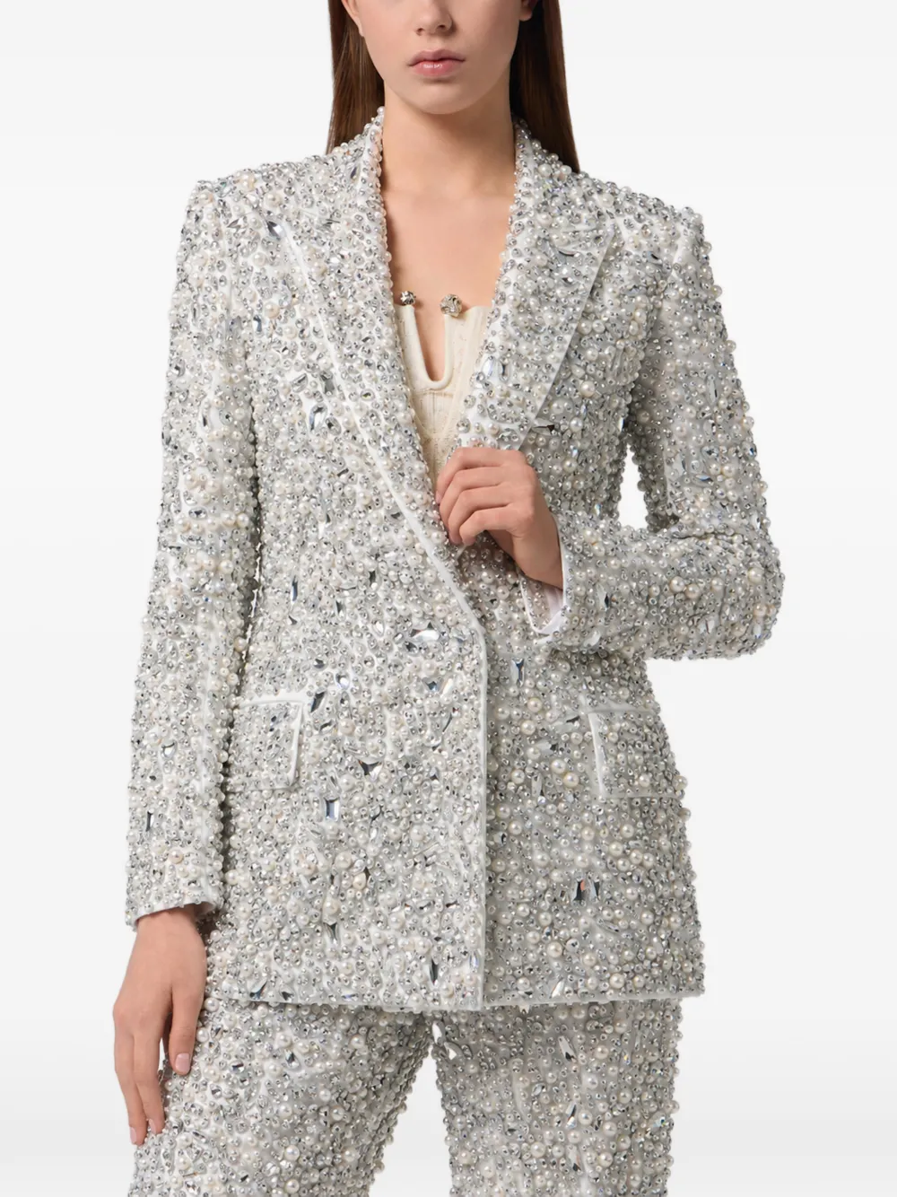 Philipp Plein Blazer verfraaid met parels en kristallen Beige