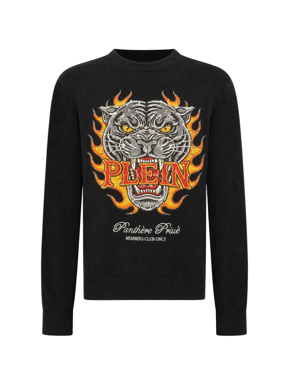 Philipp Plein round neck pullover panther flames stones - Nero