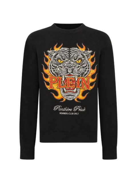 Philipp Plein round neck pullover panther flames stones