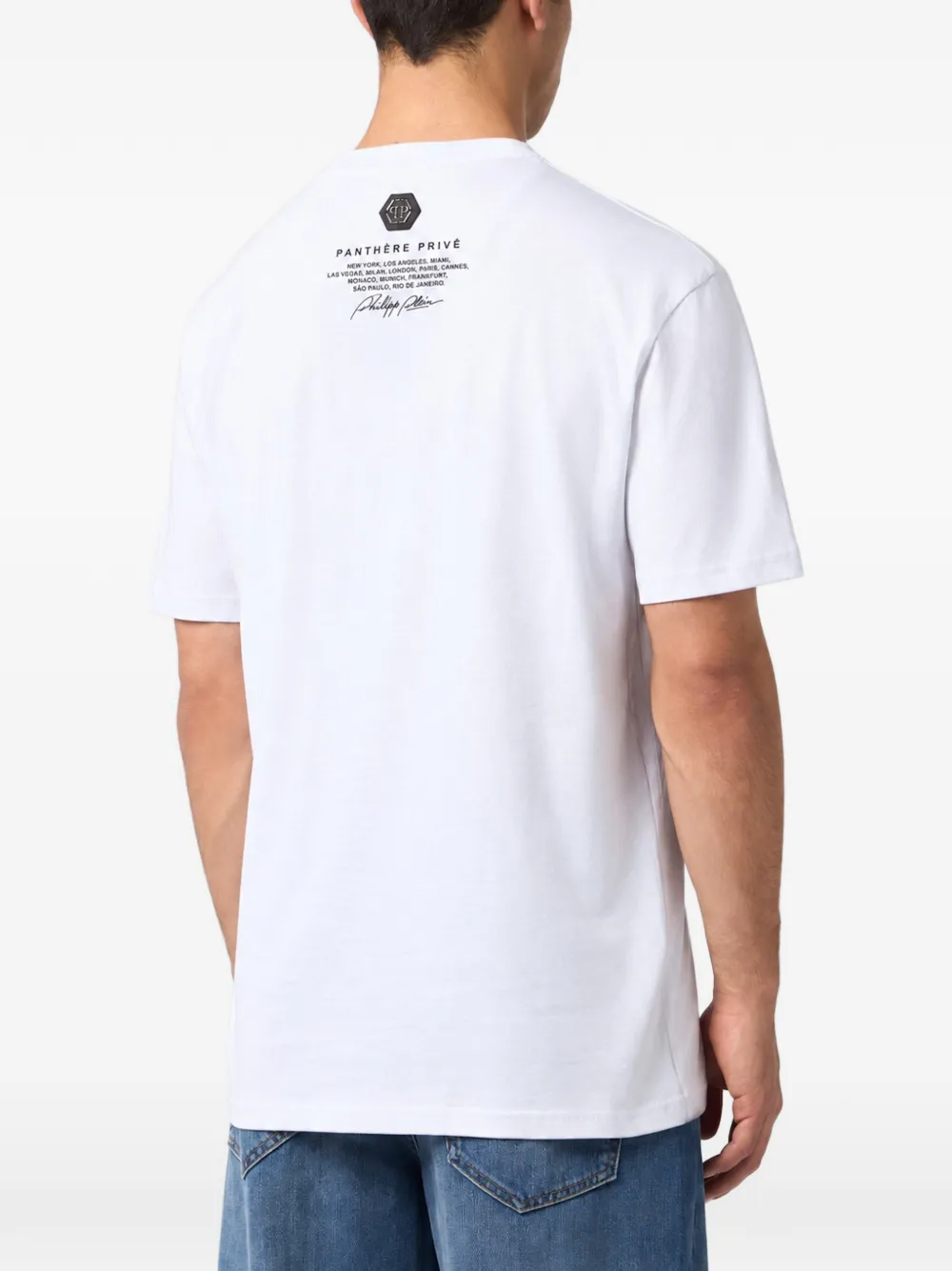 Philipp Plein round neck T-shirt Chrome metal logo stones Wit