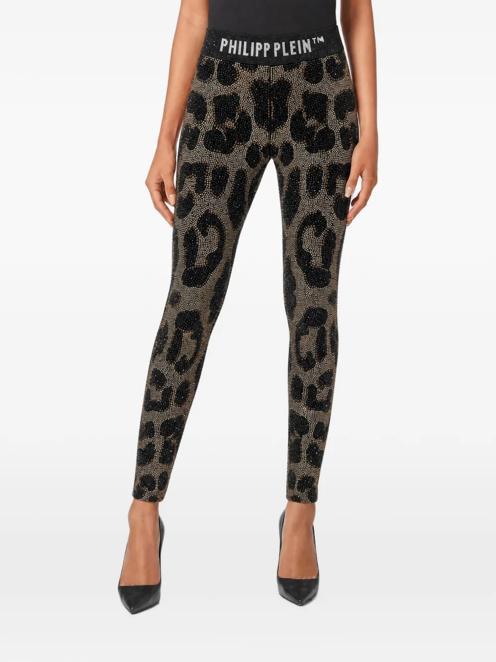 Philipp Plein Legging met luipaard-print en verfraaid met stras Zwart