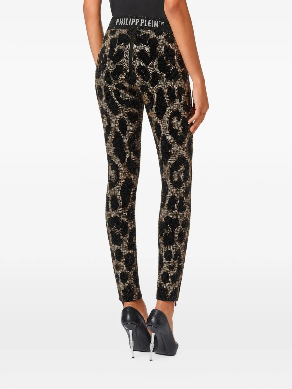 Philipp Plein Legging met luipaard-print en verfraaid met stras Zwart