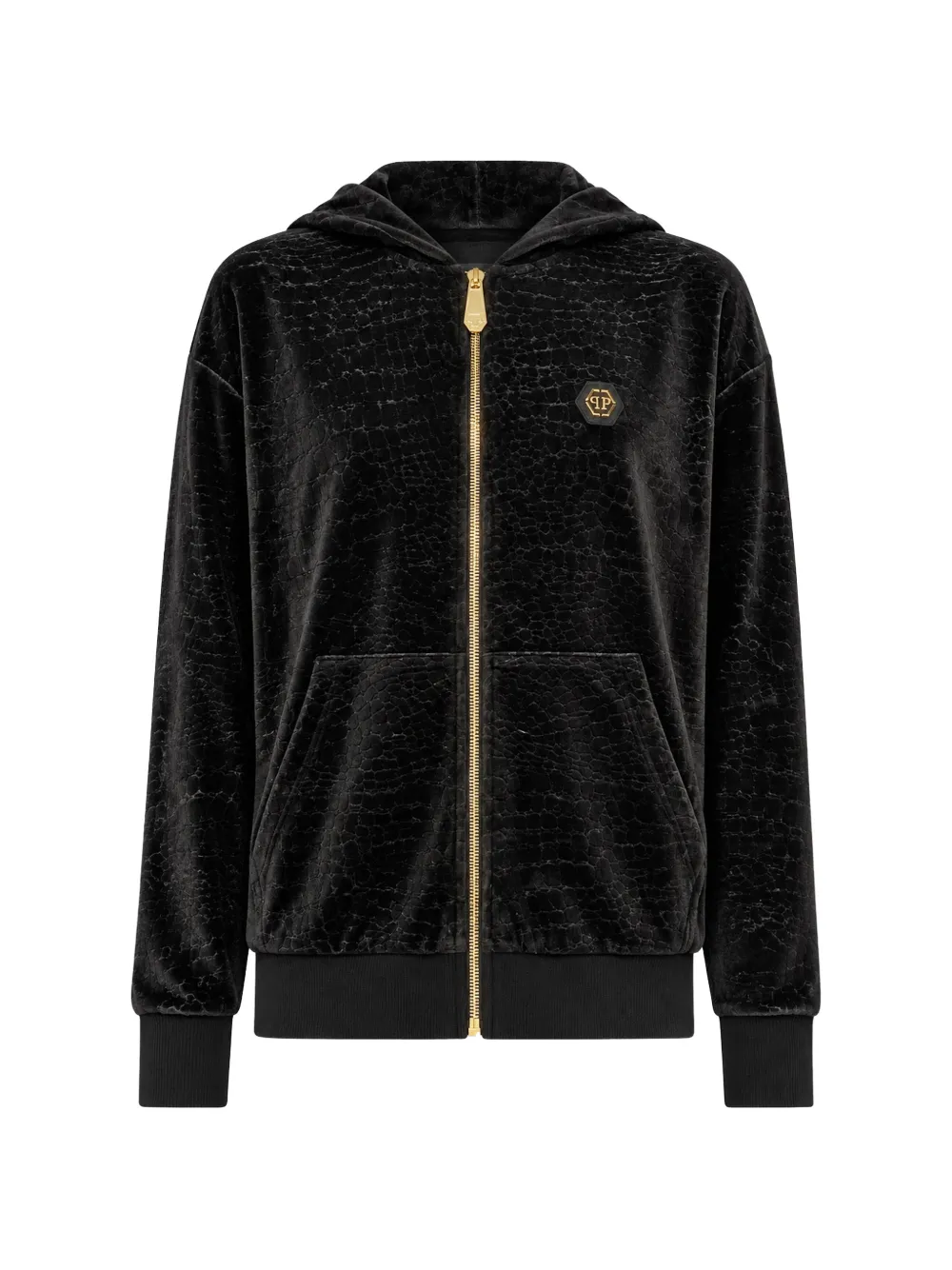 Philipp Plein chenille zip hoodie Cocco Zwart