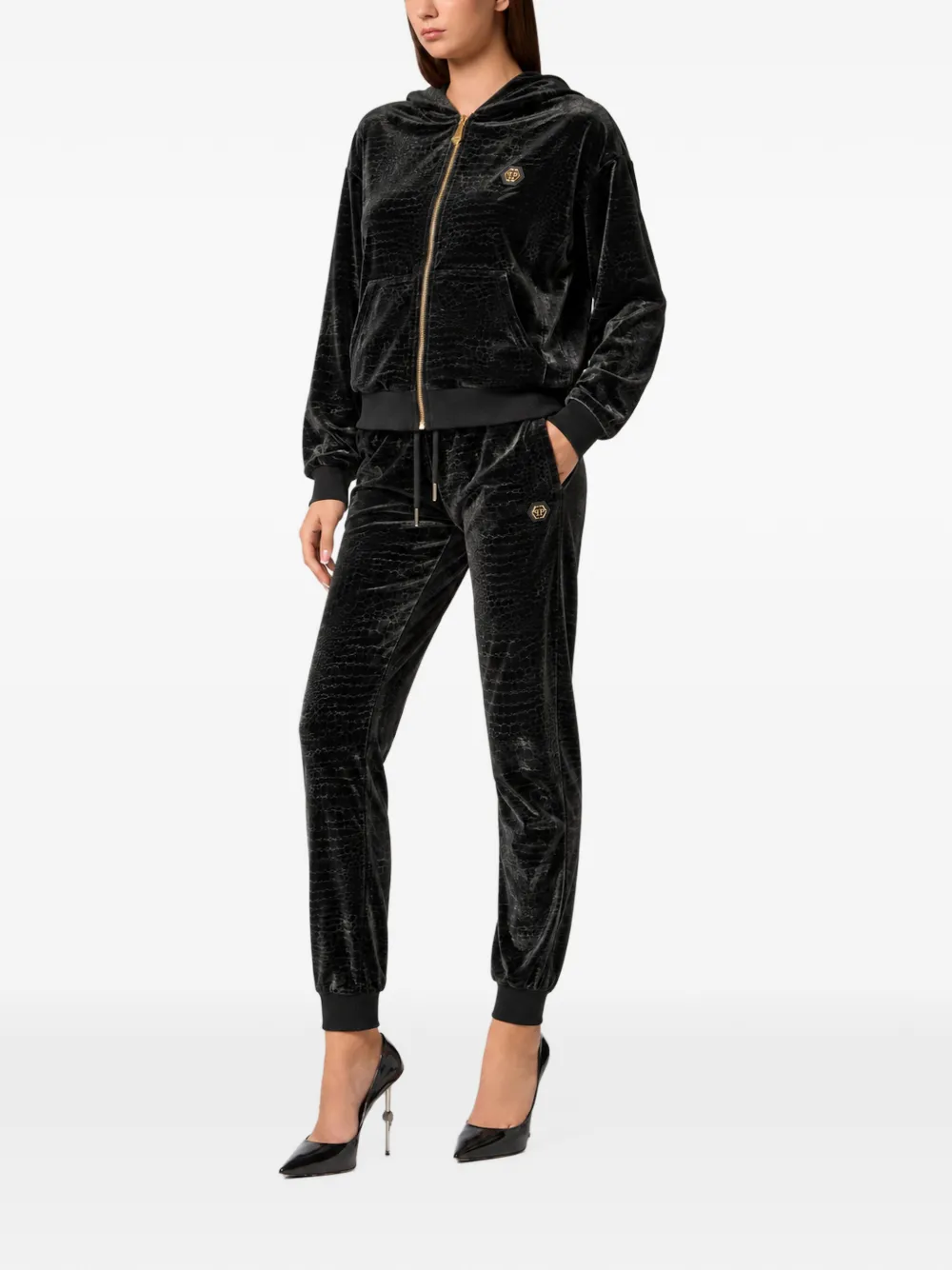 Philipp Plein chenille zip hoodie Cocco Zwart
