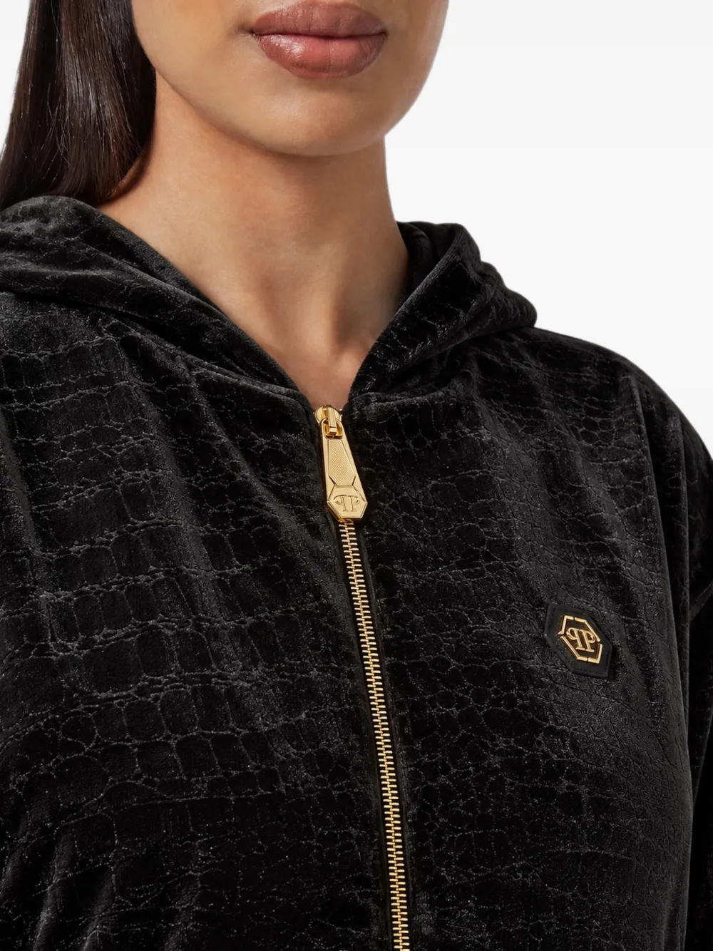 Philipp Plein chenille zip hoodie Cocco Zwart