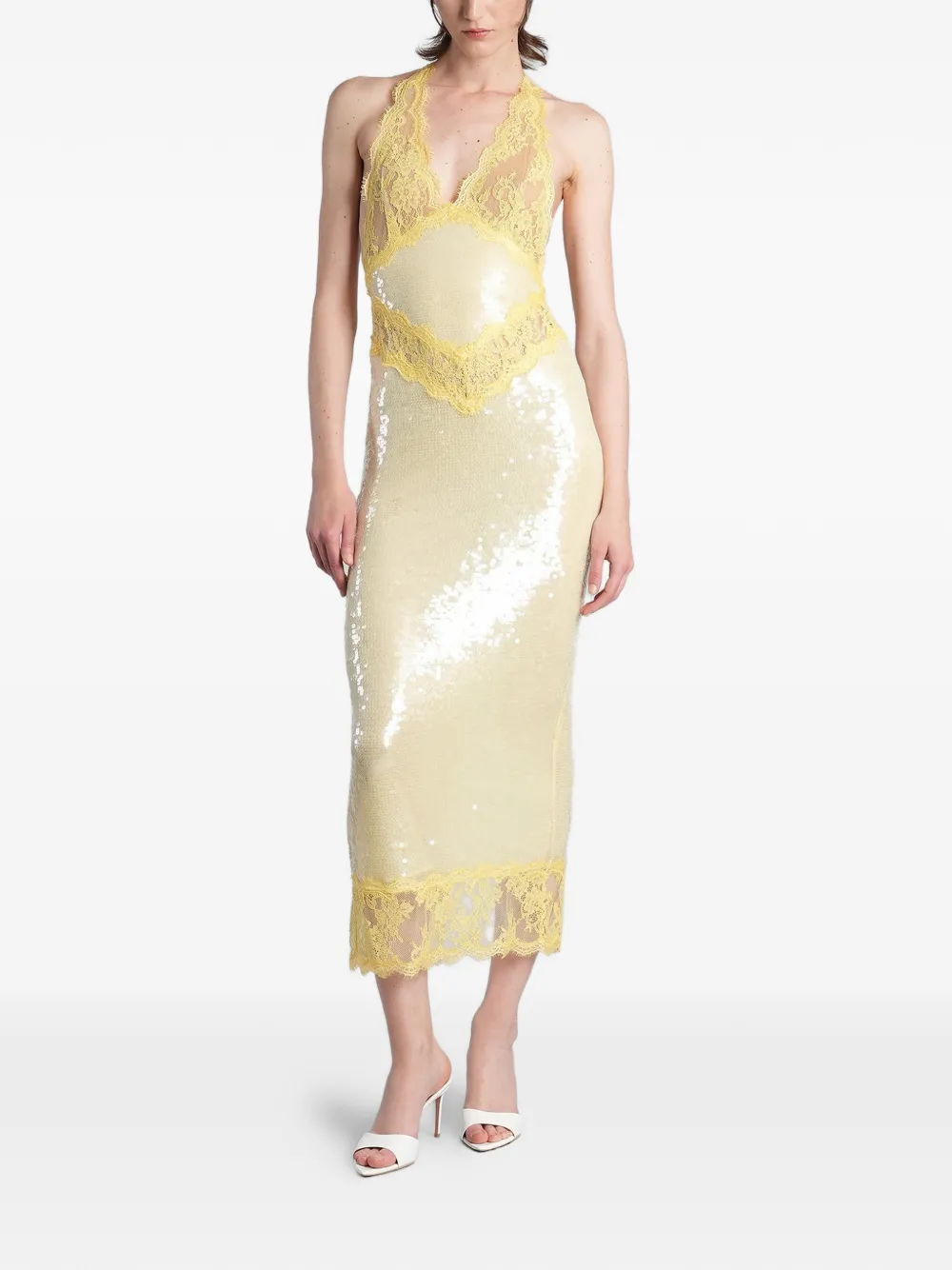 Retrofete sequin-embellished lace-trim dress - Giallo