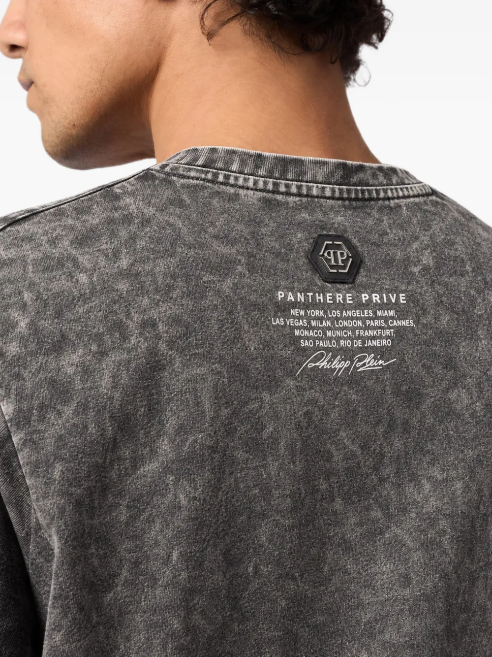 Philipp Plein washed round neck T-shirt Teddy flames Zwart