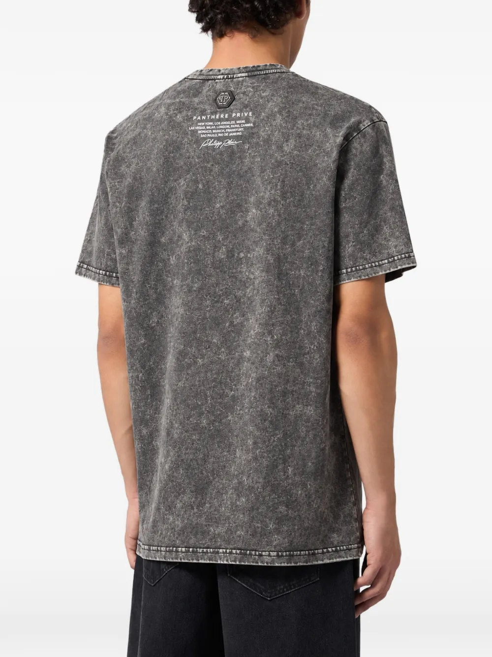 Philipp Plein washed round neck T-shirt Teddy flames Zwart