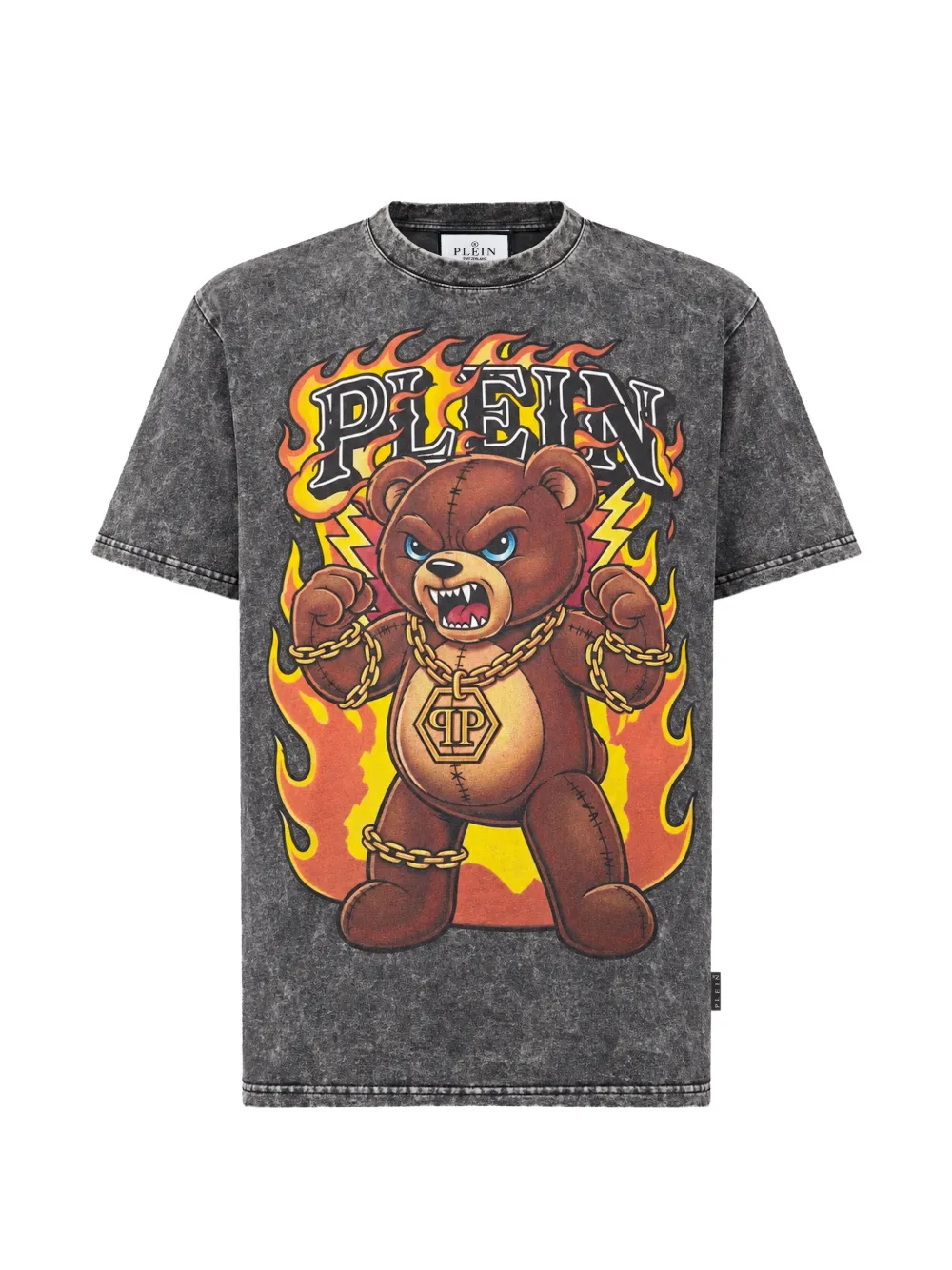 Philipp Plein washed round neck T-shirt Teddy flames - Nero