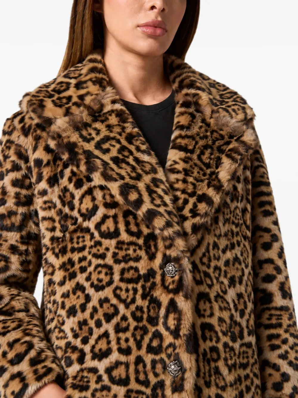 Philipp Plein super long eco mink coat leopard Bruin