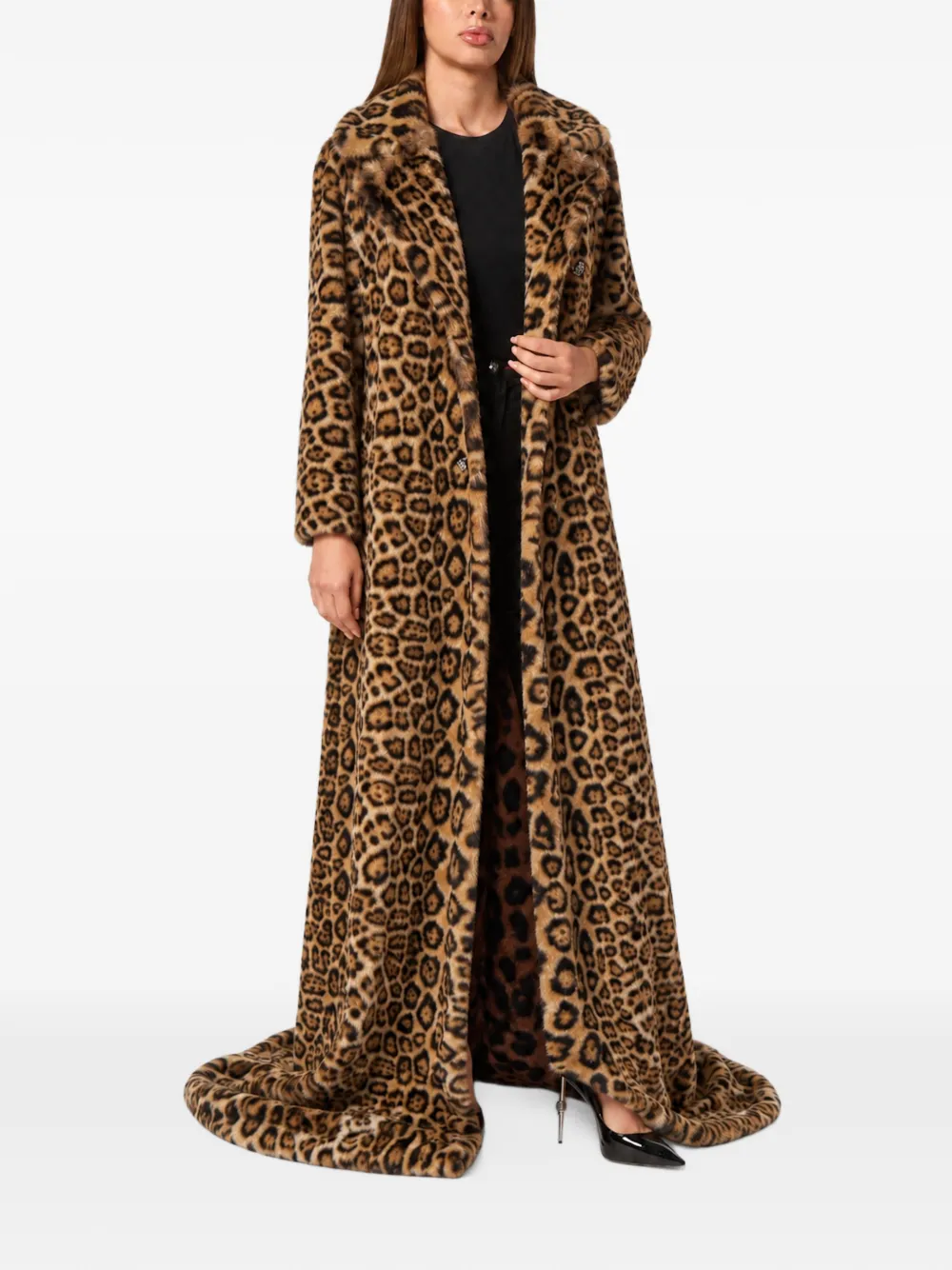 Philipp Plein super long eco mink coat leopard Bruin