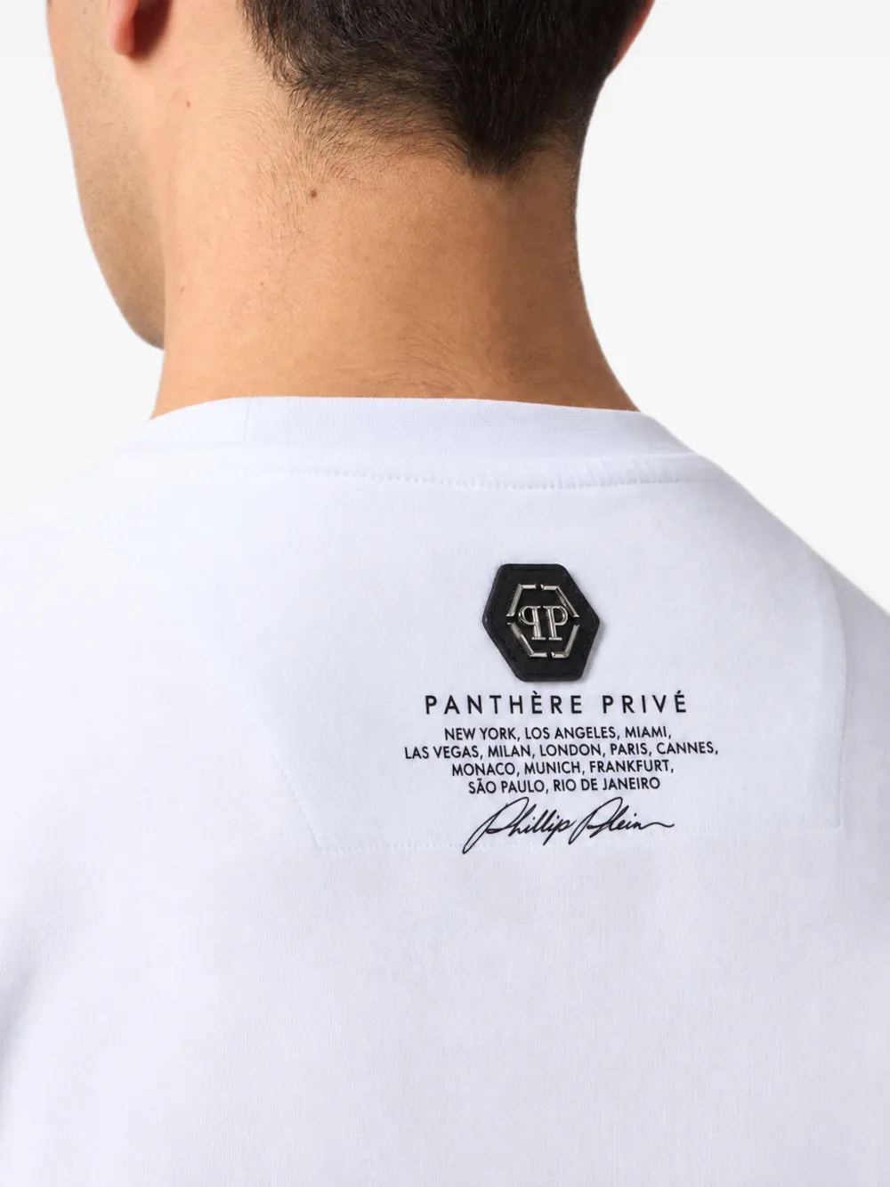 Philipp Plein round-neck T-shirt big-panther flames stones Wit