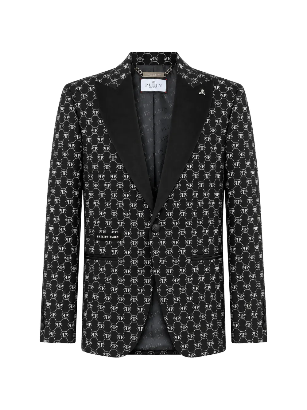 Philipp Plein Velvet Glitter Monogram Blazer In Multi