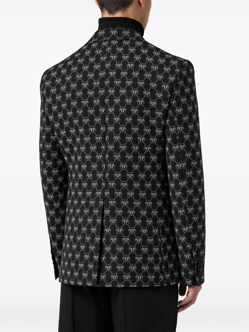 Philipp Plein velvet glitter monogram blazer Zwart