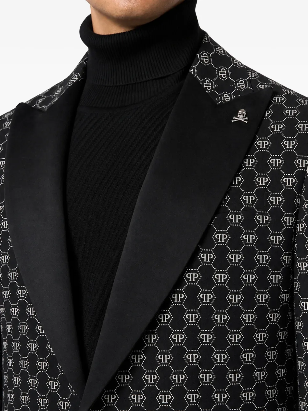Philipp Plein velvet glitter monogram blazer Zwart