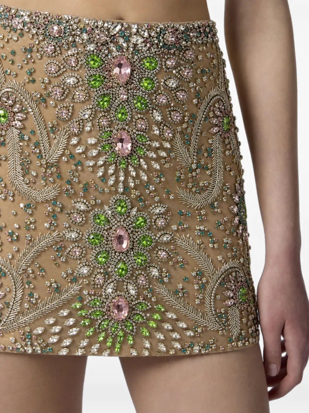 Philipp Plein crystal-embellished tulle mini skirt Beige
