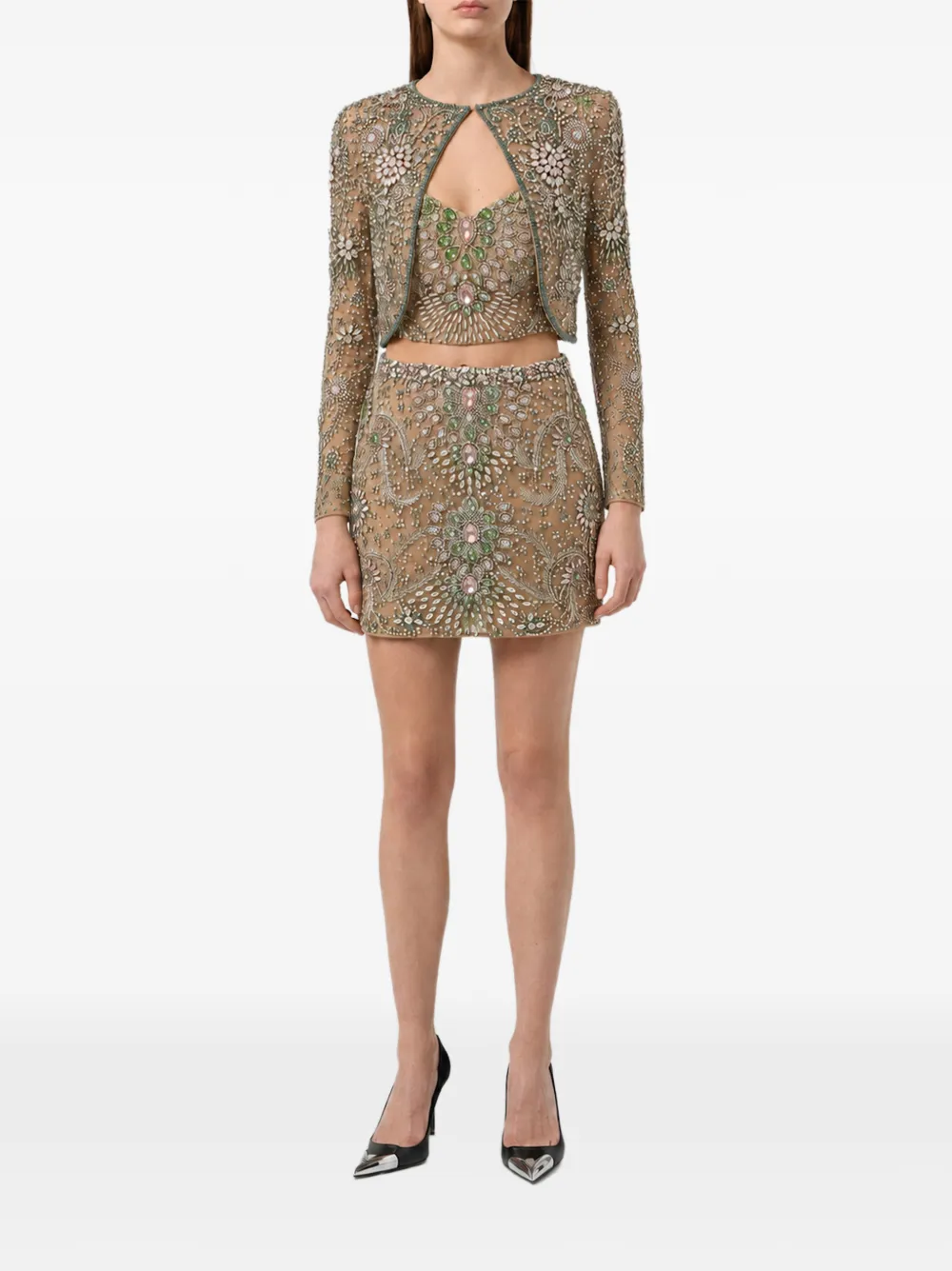 Philipp Plein crystal-embellished tulle mini skirt Beige
