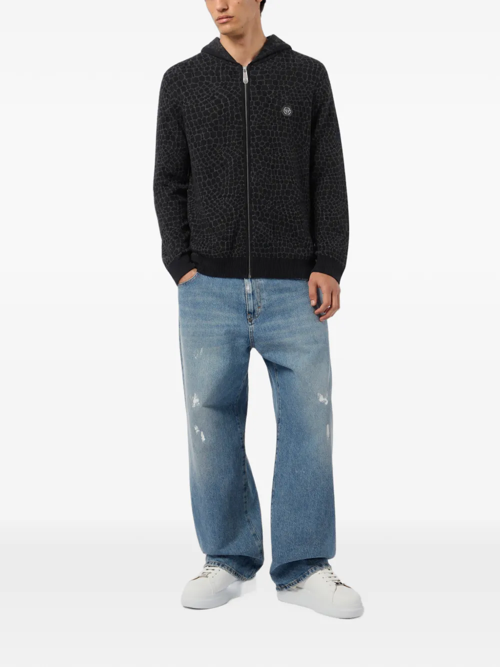 Philipp Plein Wollen kasjmier hoodie met rits Zwart