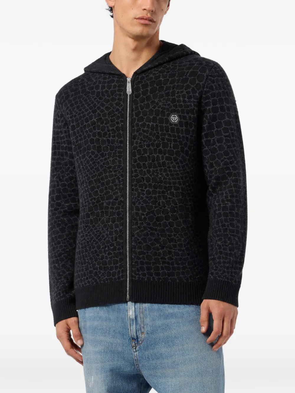Philipp Plein Wollen kasjmier hoodie met rits Zwart