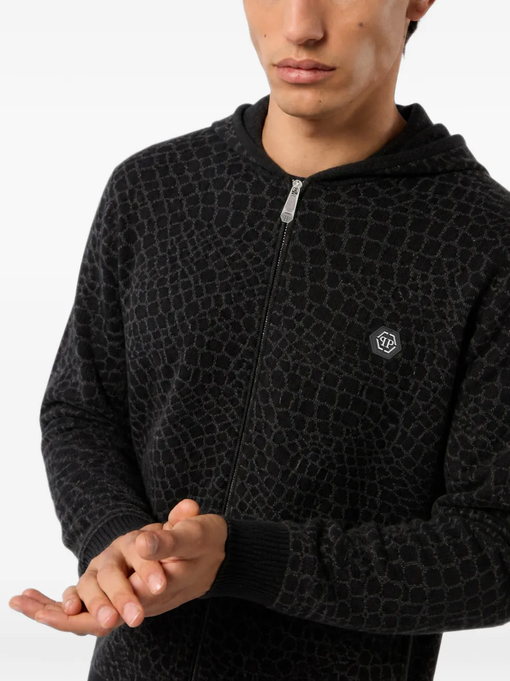 Philipp Plein Wollen kasjmier hoodie met rits Zwart