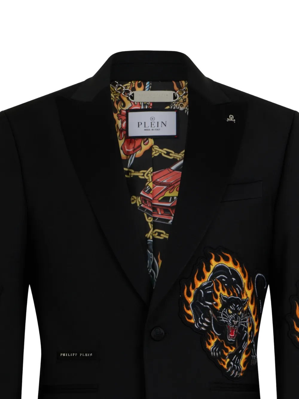 Philipp Plein Blazer met puntige revers en patchdetail Zwart