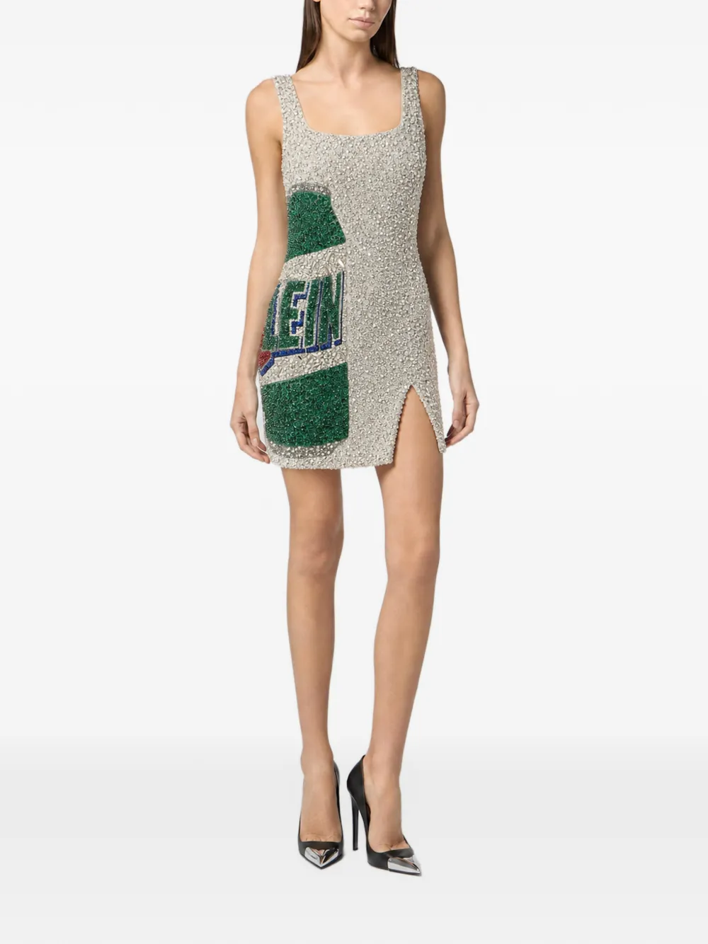 Philipp Plein crystal-embellished slit-detail mini dress Zilver