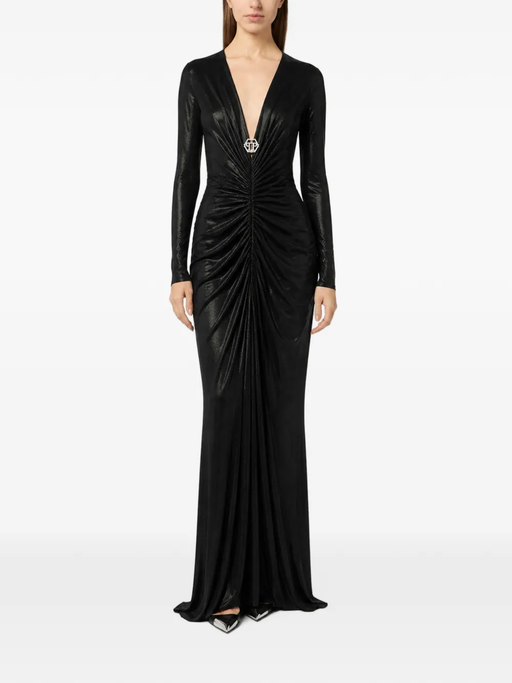 Philipp Plein shiny long dress Zwart