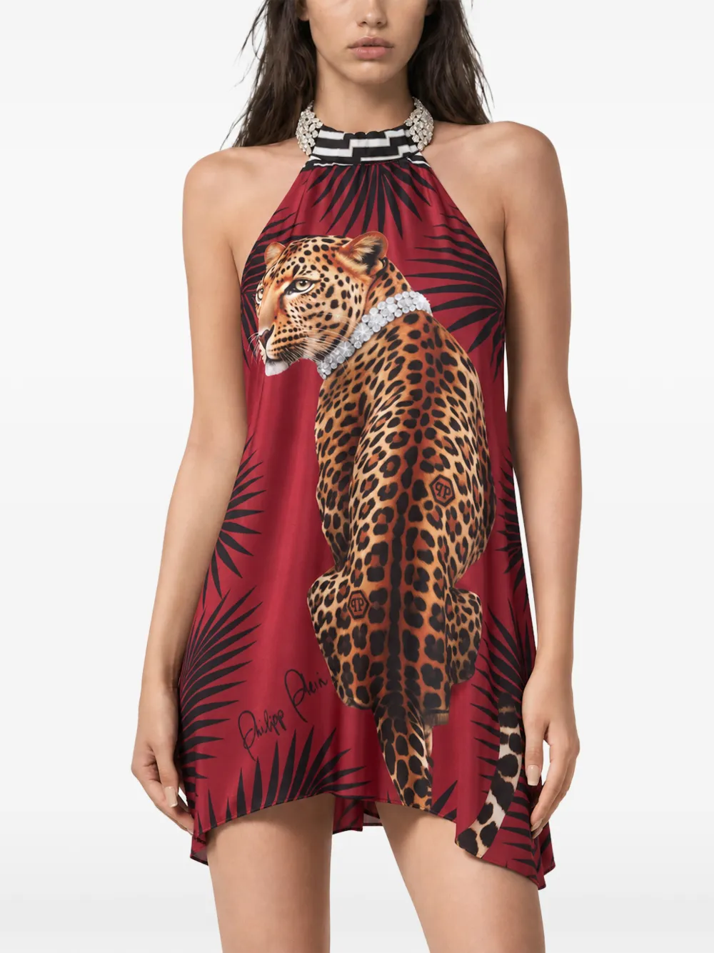 Philipp Plein Panthere Prive jurk met halternek Rood