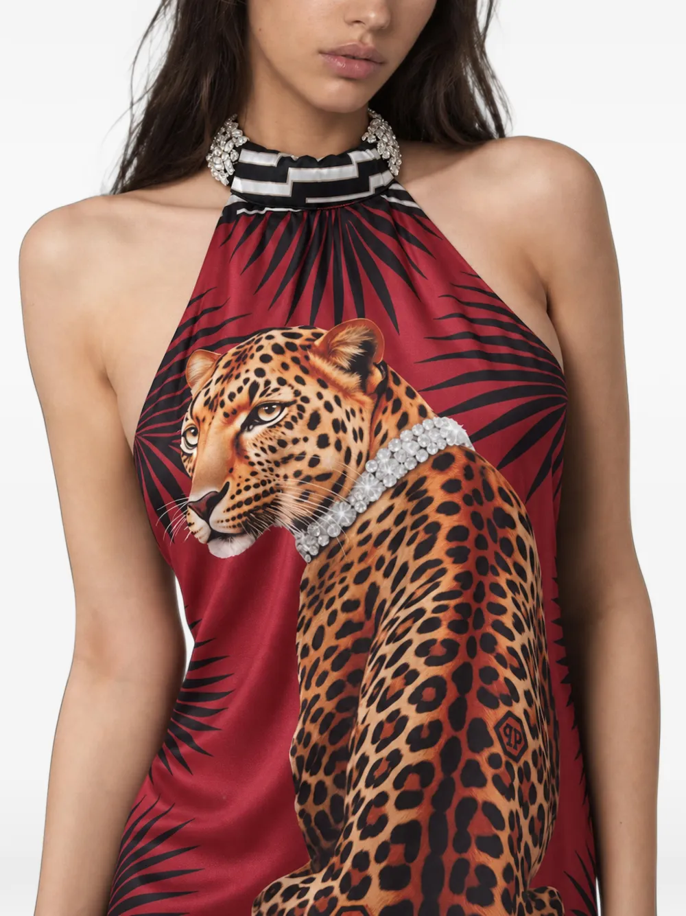 Philipp Plein Panthere Prive jurk met halternek Rood