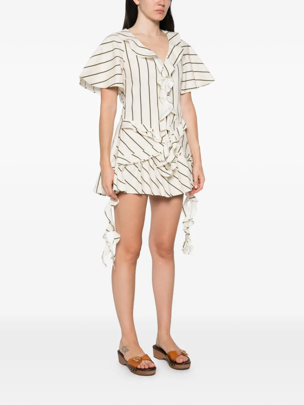Maggie Marilyn Olympia gestreepte mini-jurk met ruches Beige