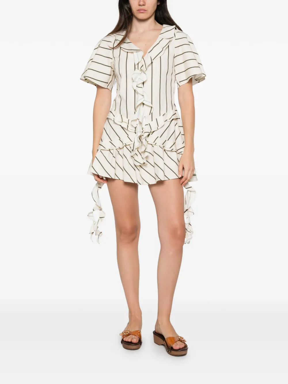 Maggie Marilyn Olympia gestreepte mini-jurk met ruches Beige