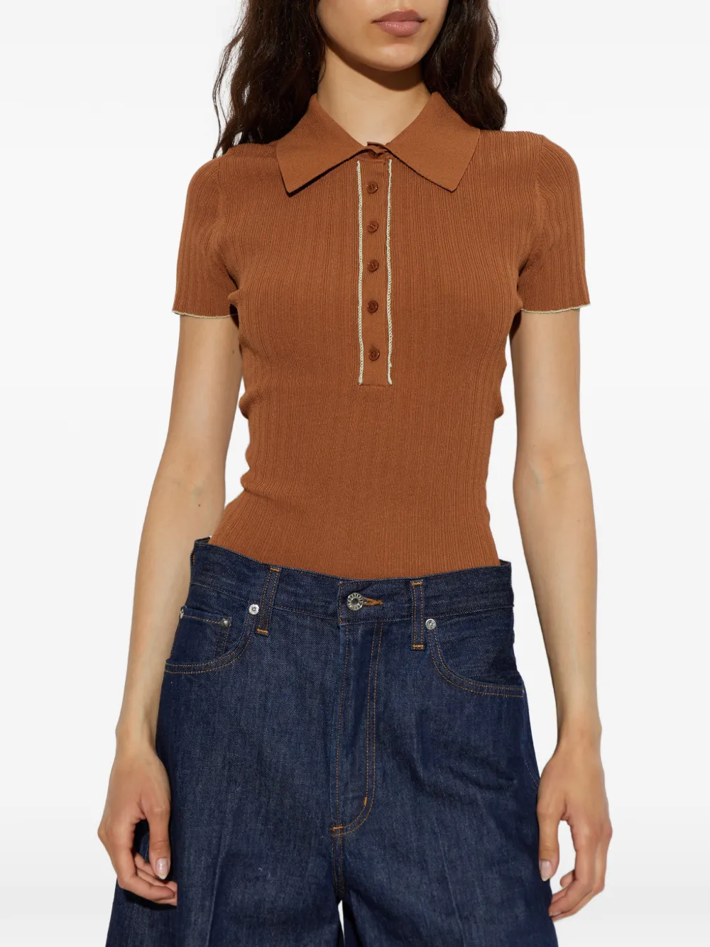 By Malene Birger Benita ribgebreid poloshirt Bruin