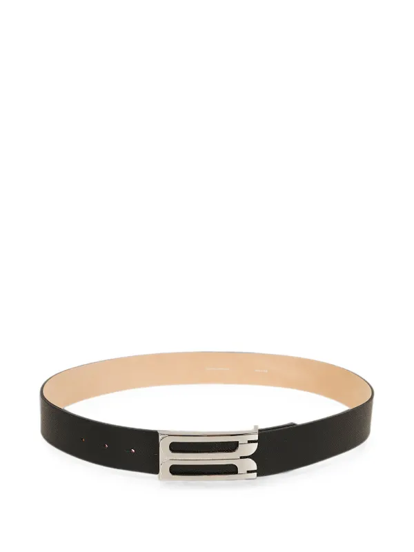 Victoria Beckham Logo-plaque Grained-leather Belt in Black