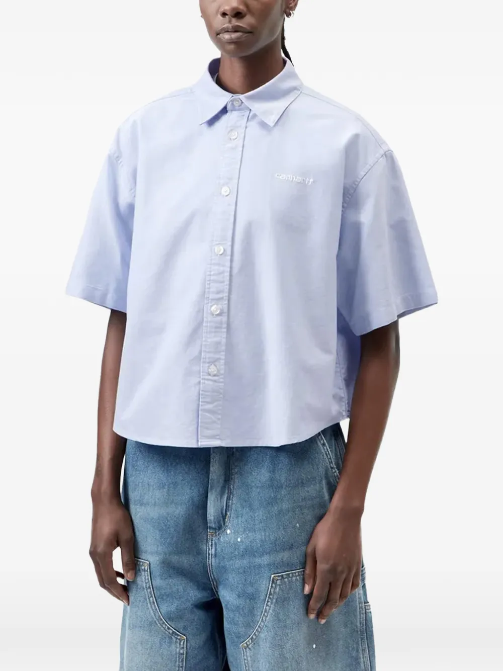 Carhartt WIP Overhemd met geborduurd logo en korte mouwen Blauw