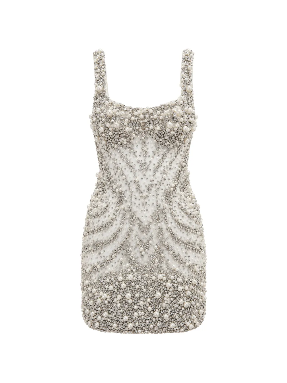 Philipp Plein tulle nude short evening dress pearls crystals - Bianco
